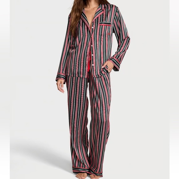 Victoria's Secret Other - Victoria's Secret Satin Festive Striped Pajama Set
